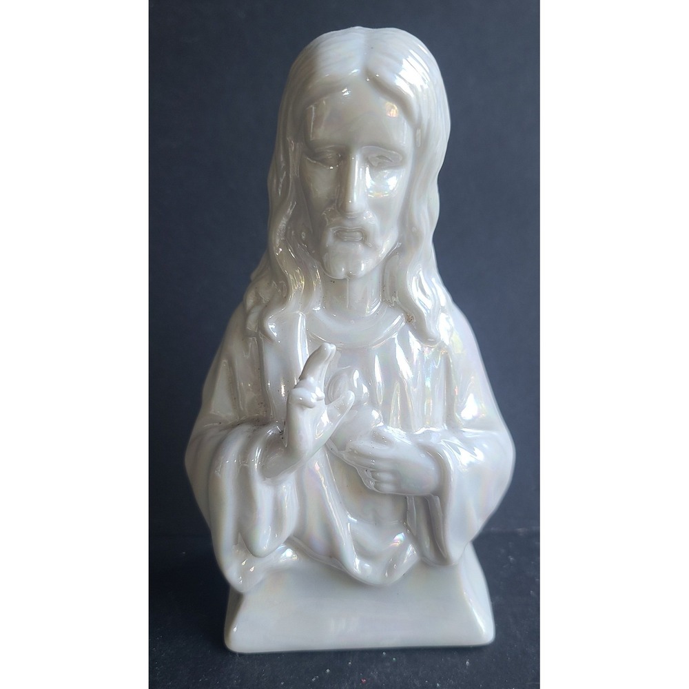 Vintage Sacred Heart of Jesus Iridescent Pearlized Porcelain Bust Figurine 6.5"